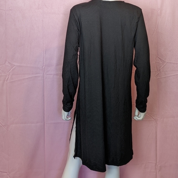 Splash Black Ribbed Longline Open Front Cardigan Sweater Slit Sides Plus Size - Picture 5 of 9